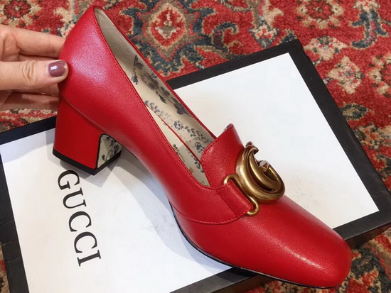 Gucci Leather Mid Heel Pump with Double G Red Leather 525333