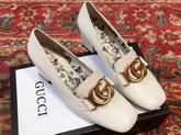 Gucci Leather Mid Heel Pump with Double G White Leather 525333