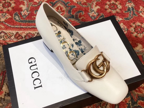 Gucci Leather Mid Heel Pump with Double G White Leather 525333