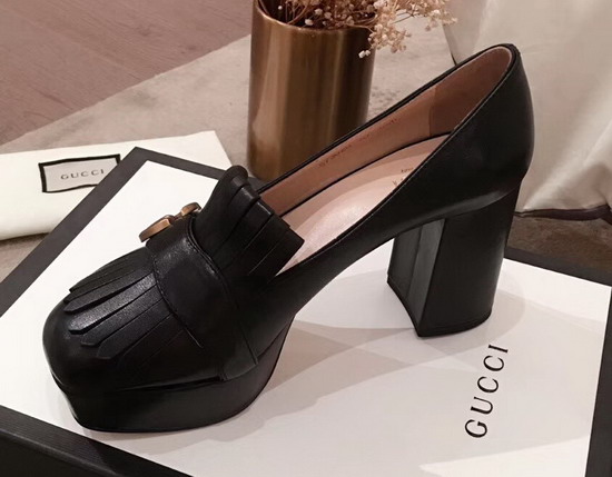 Gucci Leather Platform Pump with Fringe Black Leather 573020