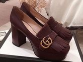 Gucci Leather Platform Pump with Fringe Bordeaux Leather 573020