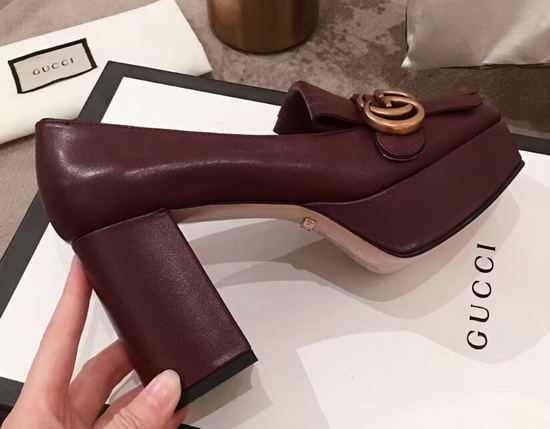 Gucci Leather Platform Pump with Fringe Bordeaux Leather 573020