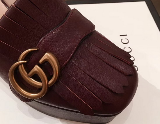 Gucci Leather Platform Pump with Fringe Bordeaux Leather 573020