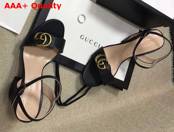 Gucci Leather Sandal in Black with Double G Gold Toned Hardware Replica