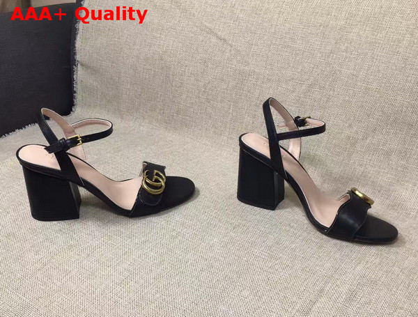 Gucci Leather Sandal in Black with Double G Gold Toned Hardware Replica