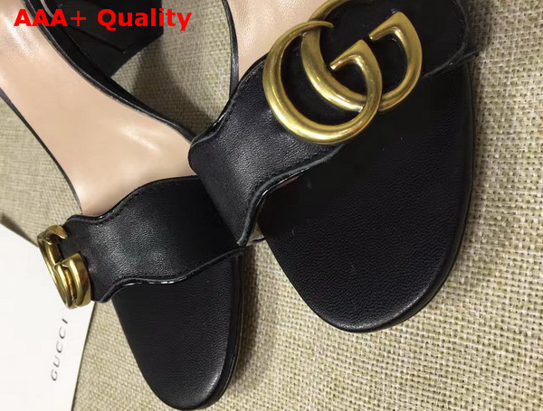 Gucci Leather Sandal in Black with Double G Gold Toned Hardware Replica