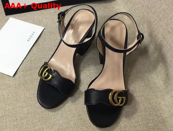 Gucci Leather Sandal in Black with Double G Gold Toned Hardware Replica