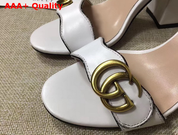 Gucci Leather Sandal in White with Double G Gold Toned Hardware Replica