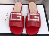 Gucci Leather Slide in Red with Crystal G