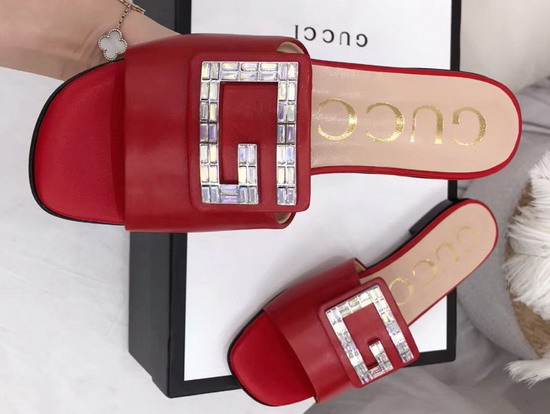 Gucci Leather Slide in Red with Crystal G