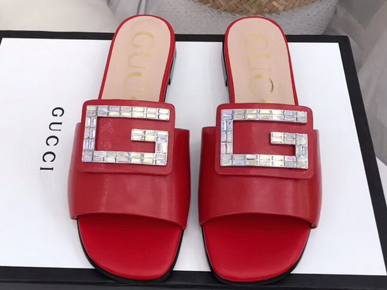 Gucci Leather Slide in Red with Crystal G