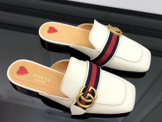 Gucci Leather Slipper White Leather with Blue and Red Web 423694