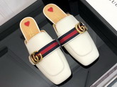 Gucci Leather Slipper White Leather with Blue and Red Web 423694