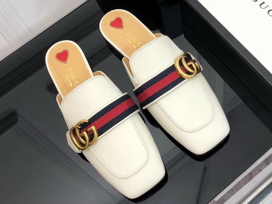 Gucci Leather Slipper White Leather with Blue and Red Web 423694