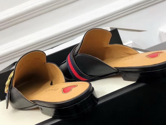 Gucci Leather Slipper in Black Leather with Blue and Red Web 423694