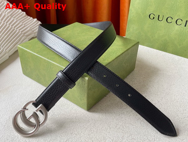 Gucci Leather Thin Belt with Double G Buckle Black Replica