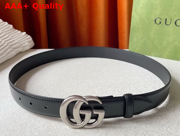 Gucci Leather Thin Belt with Double G Buckle Black Replica