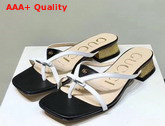 Gucci Leather Thong Sandal Black Leather with White Constrast Details 609442 Replica