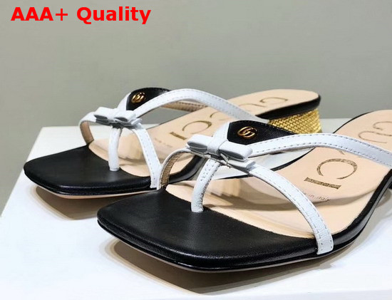 Gucci Leather Thong Sandal Black Leather with White Constrast Details 609442 Replica