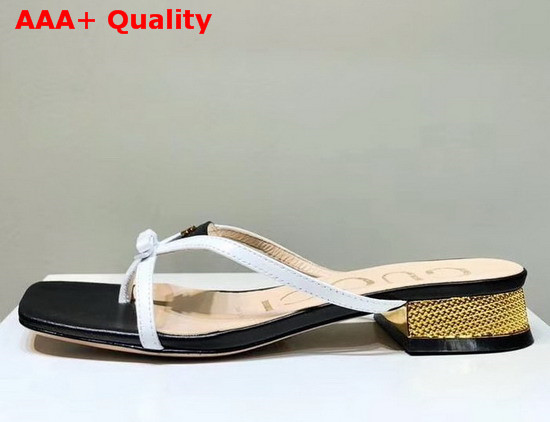 Gucci Leather Thong Sandal Black Leather with White Constrast Details 609442 Replica