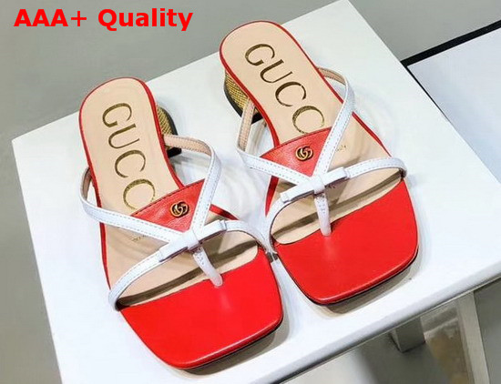 Gucci Leather Thong Sandal Red Leather with White Constrast Details 609442 Replica