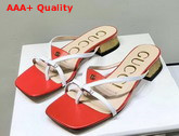 Gucci Leather Thong Sandal Red Leather with White Constrast Details 609442 Replica