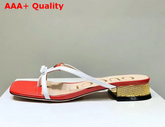 Gucci Leather Thong Sandal Red Leather with White Constrast Details 609442 Replica