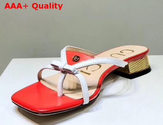 Gucci Leather Thong Sandal Red Leather with White Constrast Details 609442 Replica