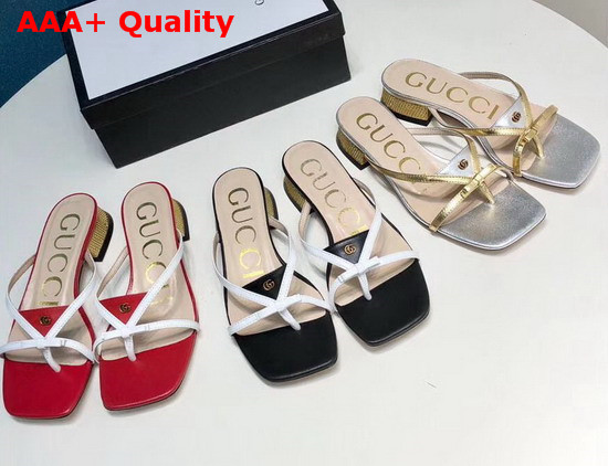 Gucci Leather Thong Sandal Red Leather with White Constrast Details 609442 Replica