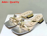 Gucci Leather Thong Sandal Silver Leather with Gold Constrast Details 609442 Replica