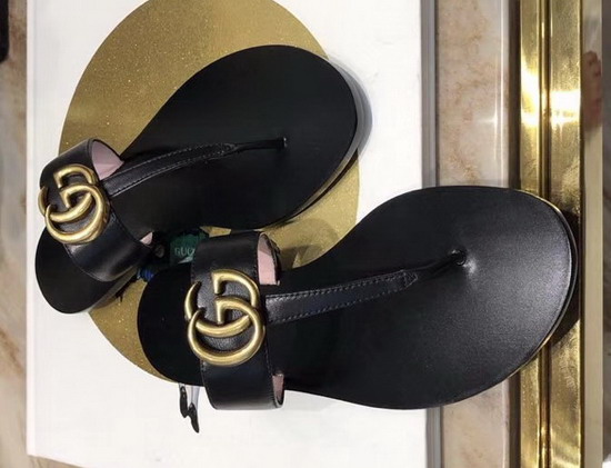 Gucci Leather Thong Sandal with Double G Black Leather