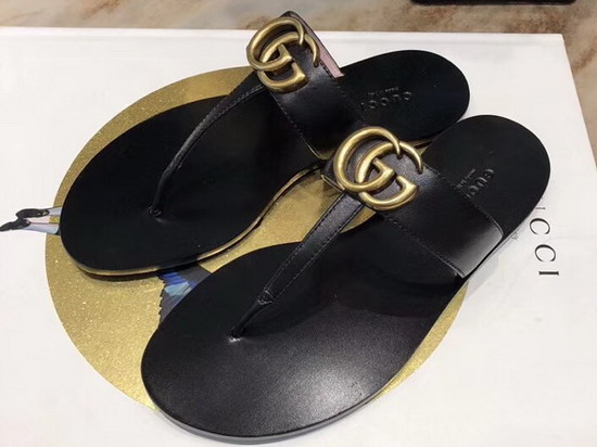 Gucci Leather Thong Sandal with Double G Black Leather