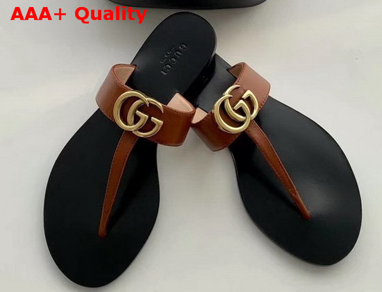 Gucci Leather Thong Sandal with Double G Brown Leather 497444 Replica