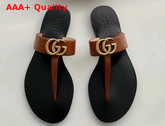 Gucci Leather Thong Sandal with Double G Brown Leather 497444 Replica