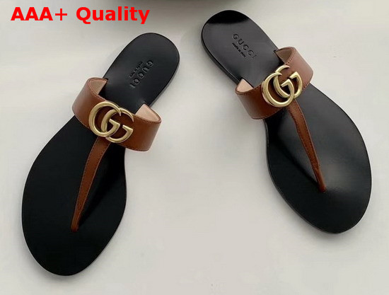 Gucci Leather Thong Sandal with Double G Brown Leather 497444 Replica