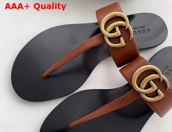 Gucci Leather Thong Sandal with Double G Brown Leather 497444 Replica