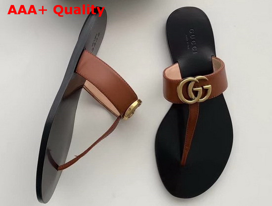 Gucci Leather Thong Sandal with Double G Brown Leather 497444 Replica