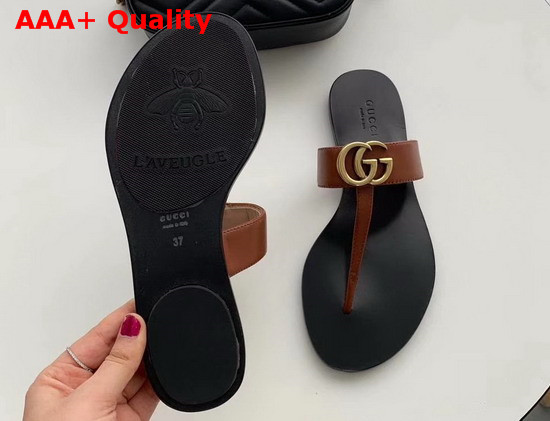 Gucci Leather Thong Sandal with Double G Brown Leather 497444 Replica