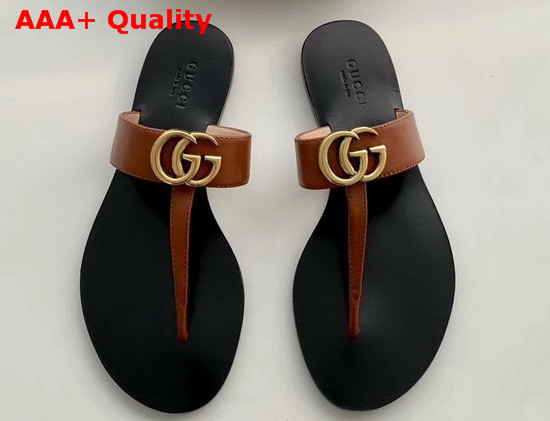 Gucci Leather Thong Sandal with Double G Brown Leather 497444 Replica