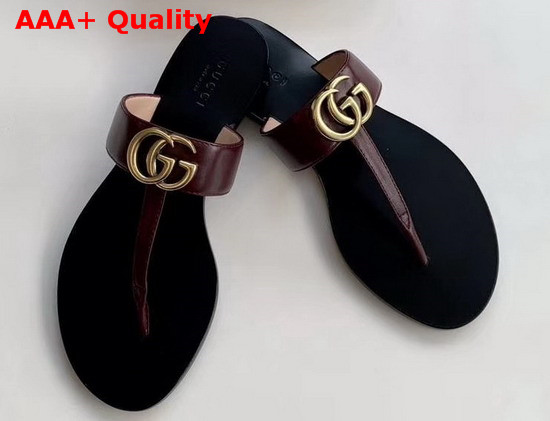 Gucci Leather Thong Sandal with Double G Burgundy Leather 497444 Replica