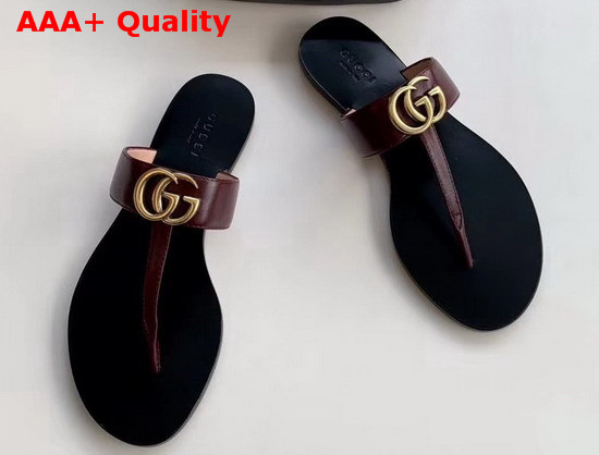 Gucci Leather Thong Sandal with Double G Burgundy Leather 497444 Replica