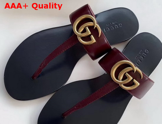 Gucci Leather Thong Sandal with Double G Burgundy Leather 497444 Replica