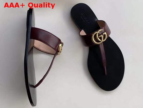 Gucci Leather Thong Sandal with Double G Burgundy Leather 497444 Replica