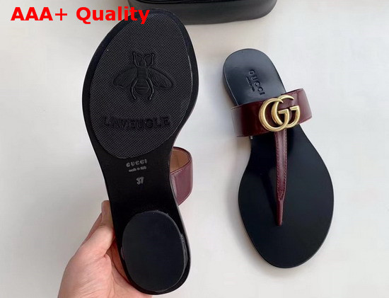 Gucci Leather Thong Sandal with Double G Burgundy Leather 497444 Replica