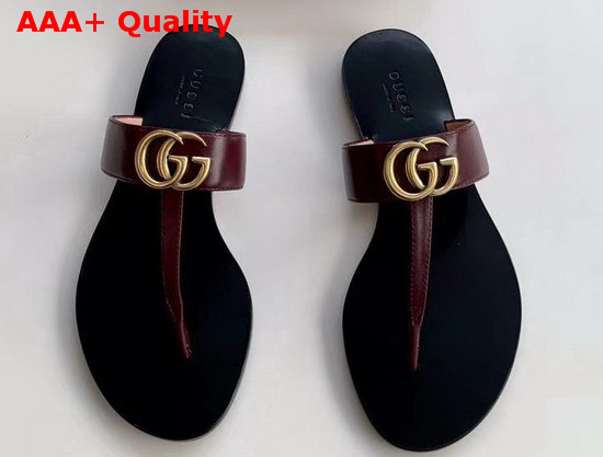 Gucci Leather Thong Sandal with Double G Burgundy Leather 497444 Replica