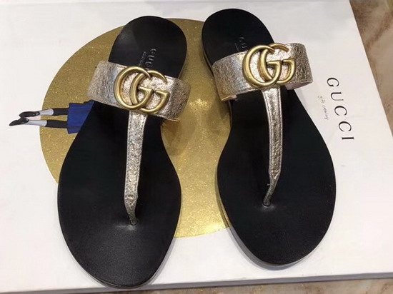 Gucci Leather Thong Sandal with Double G Light Gold Leather