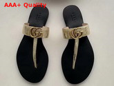 Gucci Leather Thong Sandal with Double G Metallic Gold Leather 497444 Replica