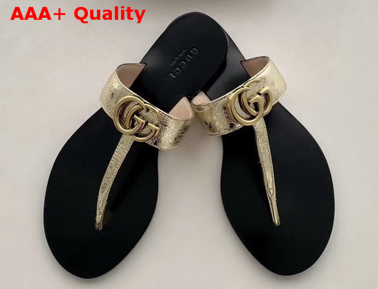 Gucci Leather Thong Sandal with Double G Metallic Gold Leather 497444 Replica