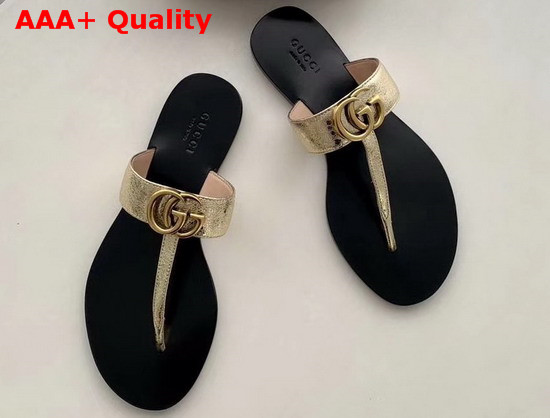 Gucci Leather Thong Sandal with Double G Metallic Gold Leather 497444 Replica