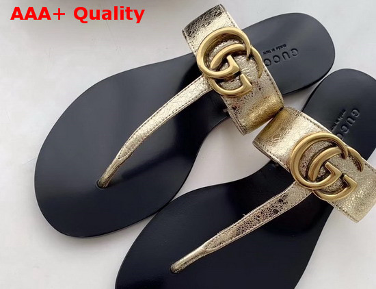 Gucci Leather Thong Sandal with Double G Metallic Gold Leather 497444 Replica